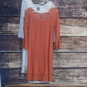 Elegant White or Orange Lace Long Sleeve Dress
